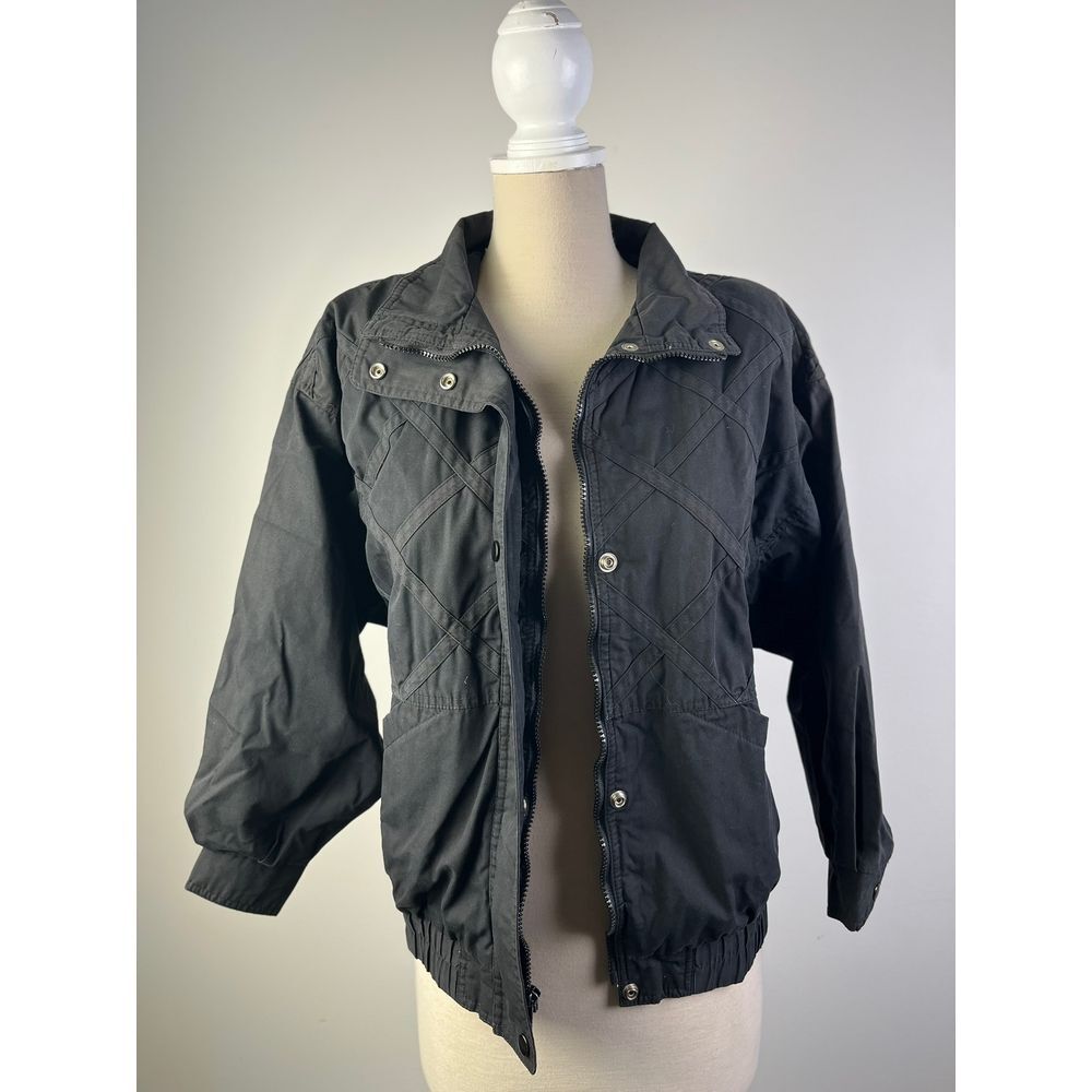 London Fog VTG‎ 80's Limited Edition Quilted Bomber Jacket Black Cropped Zip XS